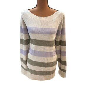Market & Spruce Grey and Purple Horizontal Stripe Knit Crewneck Sweater – 3X